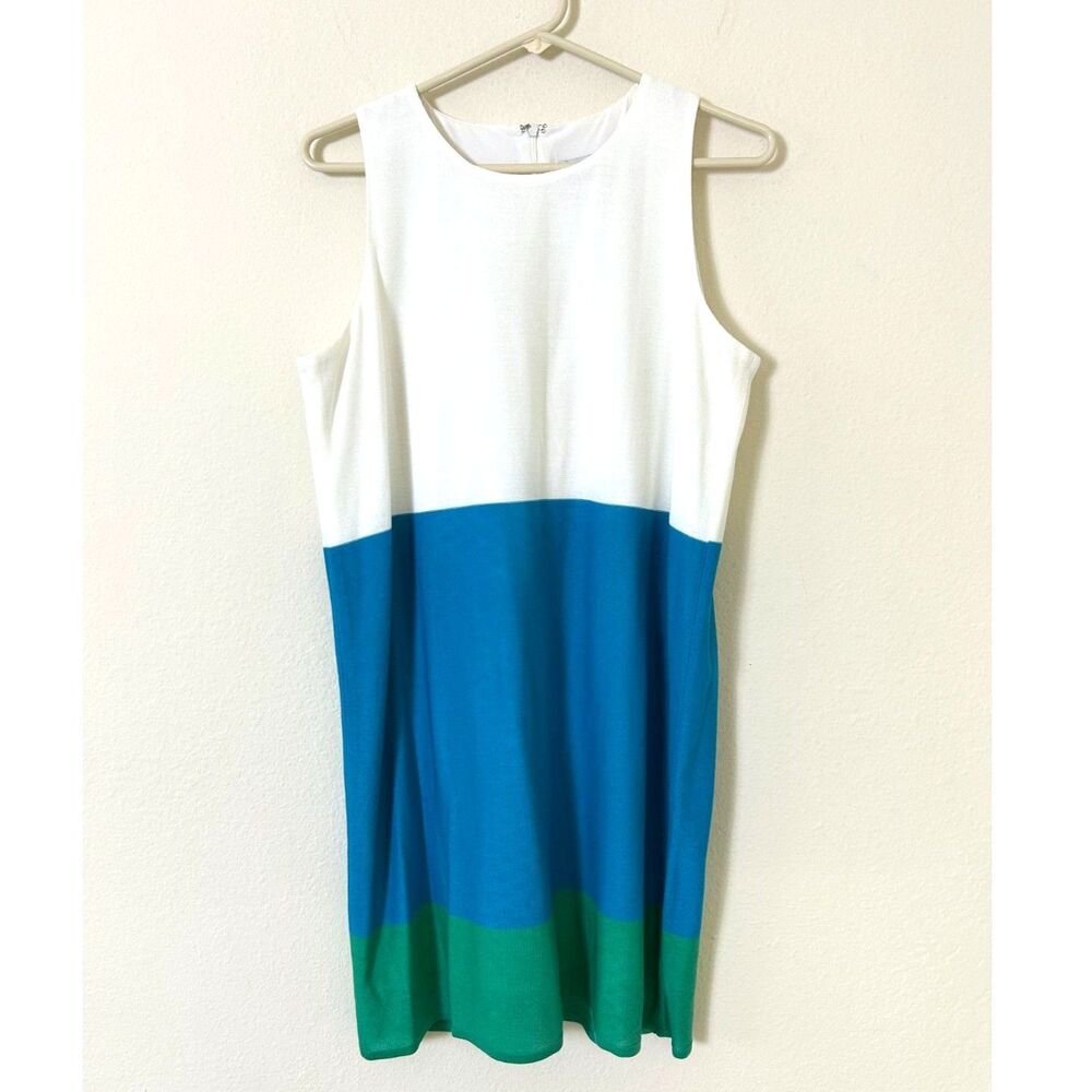 Misook Dress Women's M  Colorblock Sleeveless Sheath Dress Tank knit blue green‎